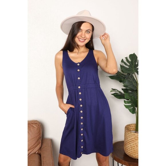 Double Take Button Front Empire Waist Sleeveless Slit Magic Dress - Picture 1 of 14